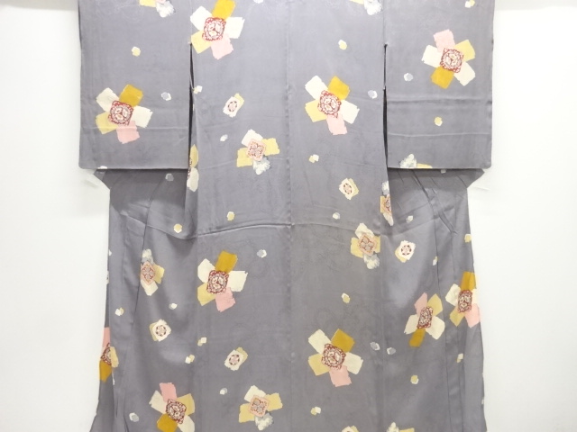 JAPANESE KIMONO / ANTIQUE HITOE KIMONO / SILK / MON KINSHA / ABSTRACT FLOWER