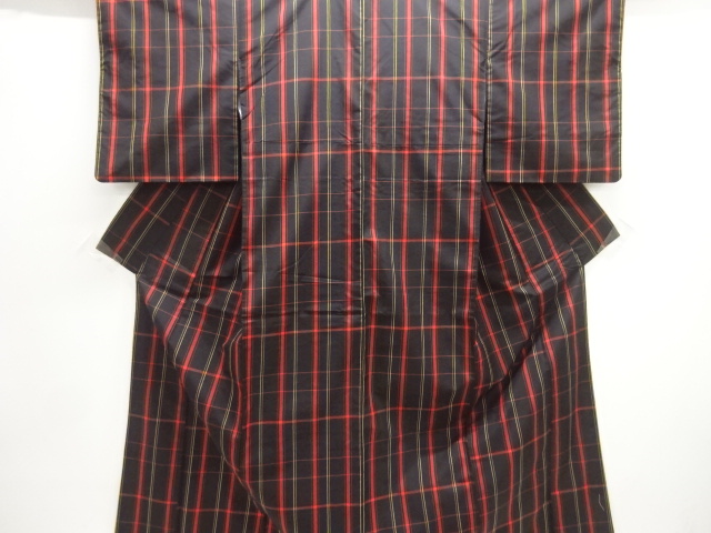 JAPANESE KIMONO / KIMONO ENSEMBLE / SILK / YONEZAWA TSUMUGI / GRID