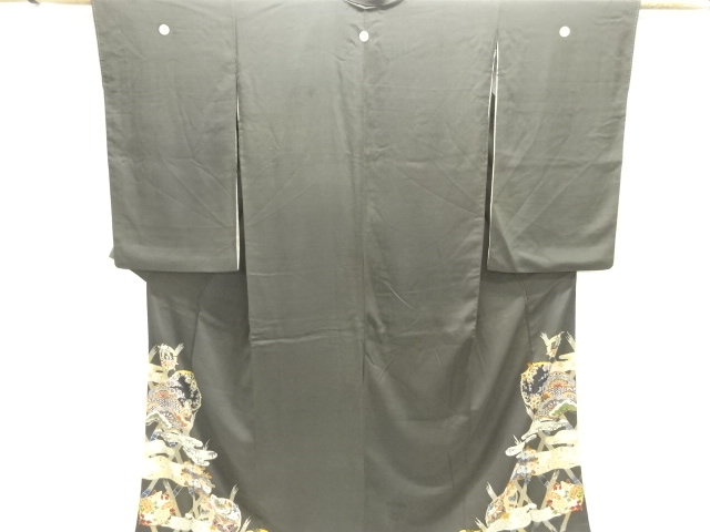 JAPANESE KIMONO / ANTIQUE TOMESODE / SILK / KINSHA / FLOWER ROUNDEL