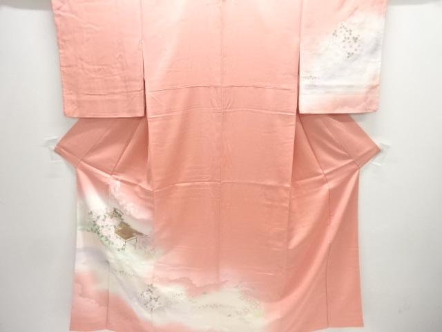 屋敷に草花模様訪問着