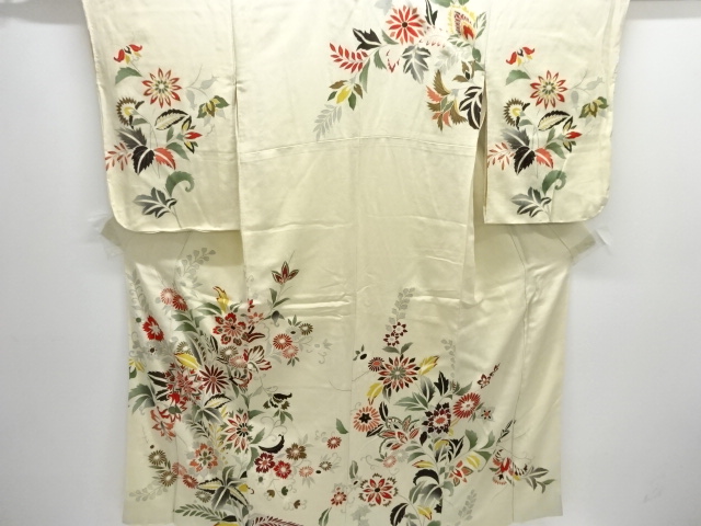 JAPANESE KIMONO / ANTIQUE KIMONO / SILK / KINSHA / FLORAL PLANTS