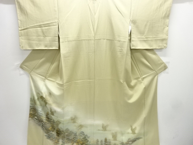JAPANESE KIMONO / TOMESODE / KINSAI IROE / ONE CREST / CRANES