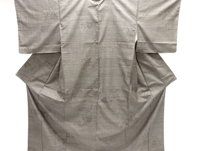JAPANESE KIMONO / SILK / DORO OSHIMA TSUMUGI / WOVEN JIGAMI & ABSTRACT PATTERN
