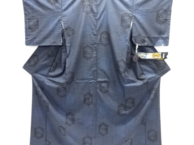 JAPANESE KIMONO / UNUSED / SILK / DORO OSHIMA TSUMUGI / WOVEN KIKKO & FLOWERS