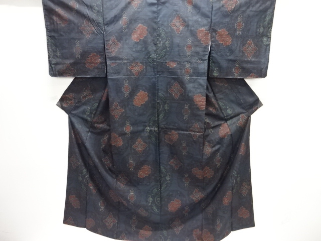 JAPANESE KIMONO / DORO OSHIMA TSUMUGI / WOVEN FLOWER CREST 