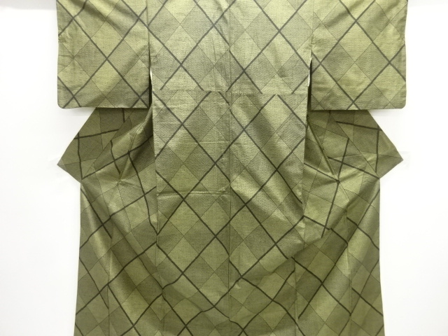 JAPANESE KIMONO / TOKAMACHI TSUMUGI / WOVEN DIAGONAL GRID
