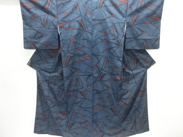 JAPANESE KIMONO / SILK / HAND WOVEN TSUMUGI / FLOWERS & ABSTRACT PATTERN