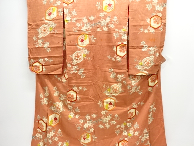 JAPANESE KIMONO / ANTIQUE KIMONO / SILK / MON KINSHA / KIKKO WITH FLOWER