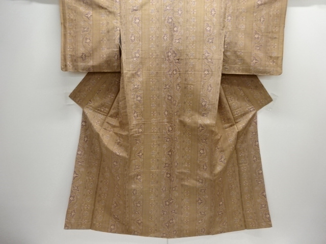 JAPANESE KIMONO / SILK / HAND WOVEN TSUMUGI / FLORAL SARASA