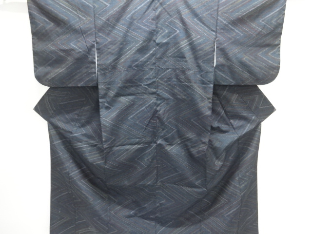 JAPANESE KIMONO / SILK / HAND WOVEN TSUMUGI / GEOMETRIC PATTERN