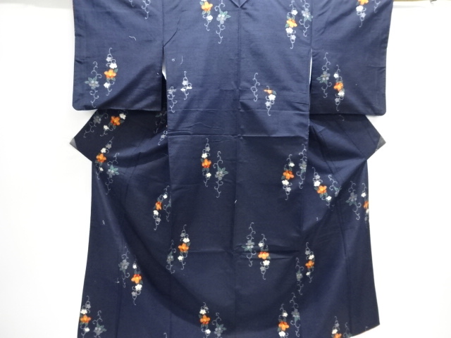 JAPANESE KIMONO / TSUMUGI / WOVEN FLOWER ARABESQUE