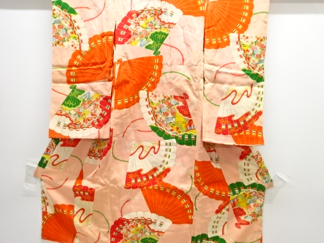 JAPANESE KIMONO / ANTIQUE KIMONO / SILK / MON KINSHA / FOLDING FAN PATTERN