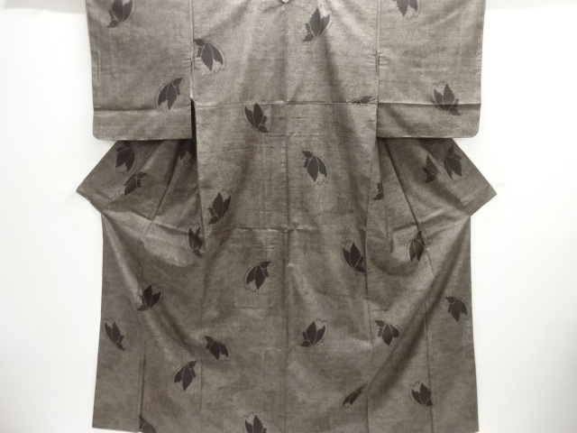 JAPANESE KIMONO / UNUSED / SI LK / DORO OSHIMA TSUMUGI / WOVEN BUTTERFLY & LEAVES