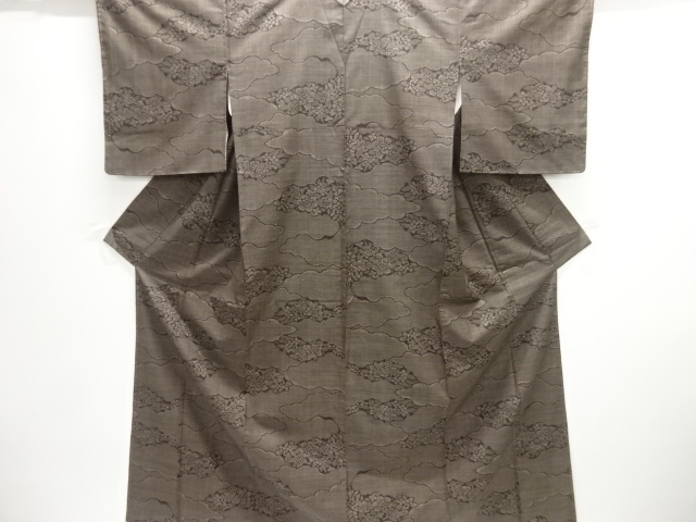 JAPANESE KIMONO / UNUSED / SI LK / DORO OSHIMA TSUMUGI / WOVEN CLOUDS & FLORAL PLANTS