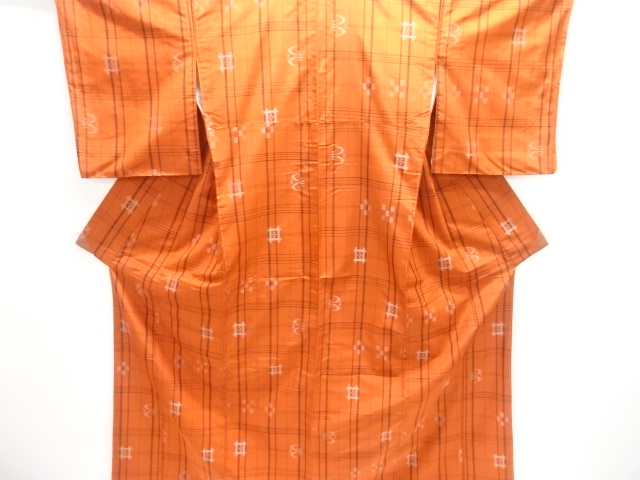 JAPANESE KIMONO / UNUSED KIMONO & MICHIYUKI COAT ENSEMBLE / SILK / YONEZAWA TSUMUGI / WOVEN GRID & RYUKYU KASURI PATTERN