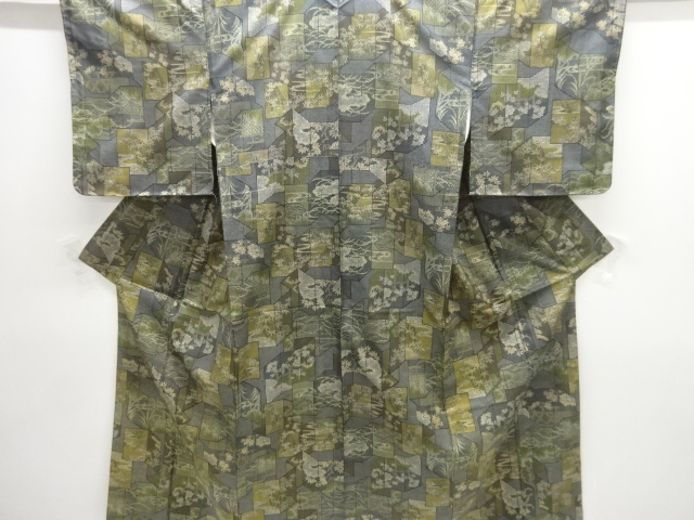 JAPANESE KIMONO / ANTIQUE KIMONO / SILK / OSHIMA TSUMUGI / FLOWER