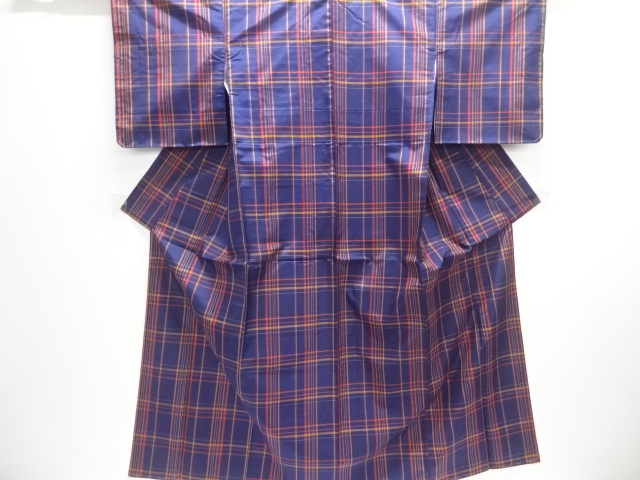 JAPANESE KIMONO / UNUSED KIMONO ENSEMBLE / SILK / YONEZAWA TSUMUGI / WOVEN GRID