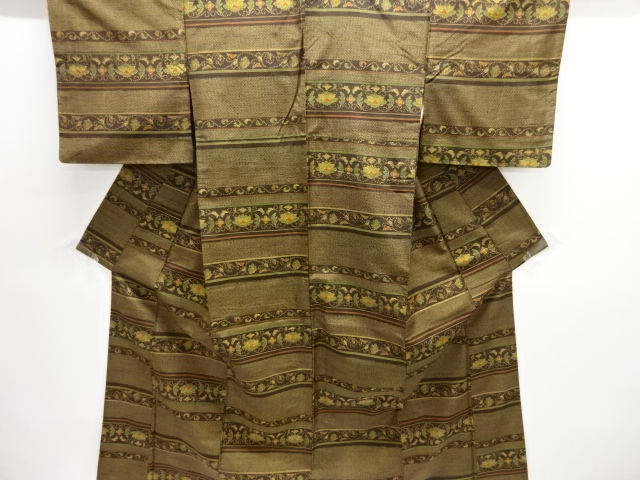JAPANESE KIMONO / TOKAMACHI TSUMUGI / WOVEN FLOWER ARABESQUE