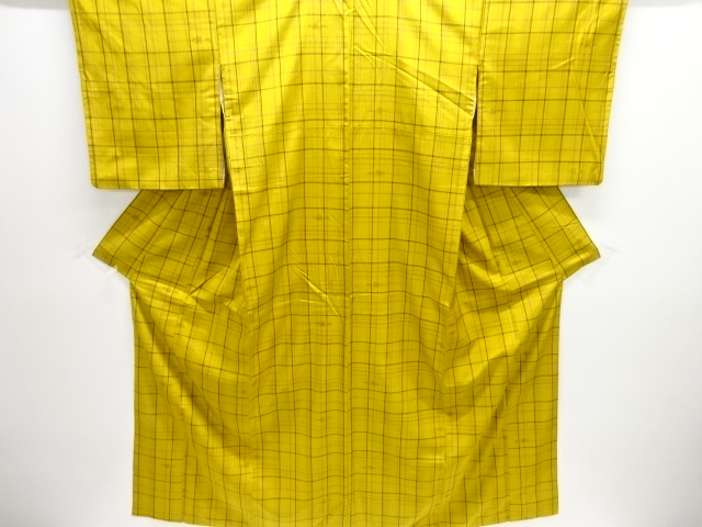 格子に抽象模様織り出し米沢紬着物・道中着アンサンブル
