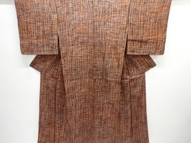 JAPANESE KIMONO / ANTIQUE KIMONO / TAISHO ROMAN STYLE / SILK / WAVY GRID & CHAYATSUJI