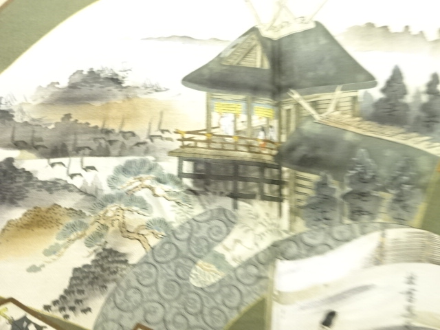 アンティーク　地紙に時代人物風景模様肩裏お召男物羽織