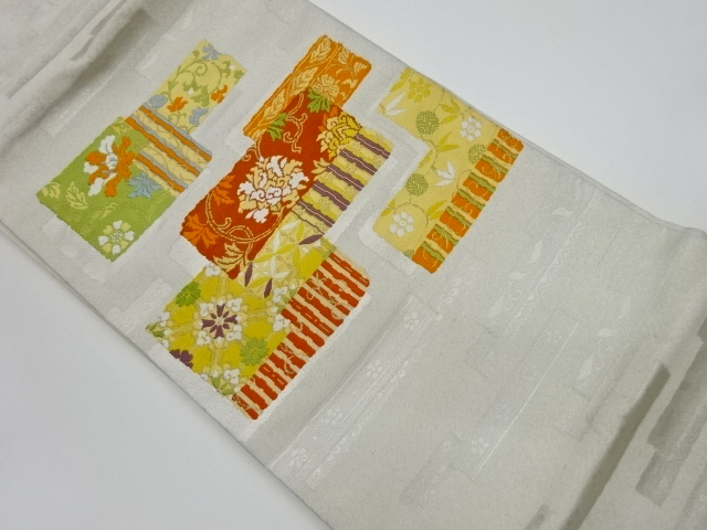 リサイクル　色紙に花模様織出し名古屋帯