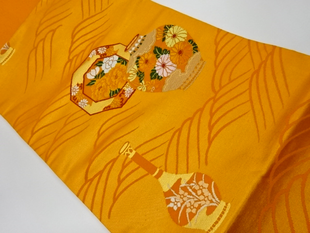 JAPANESE KIMONO / VINTAGE NAGOYA OBI / WOVEN FLOWER & FLOWER VASE