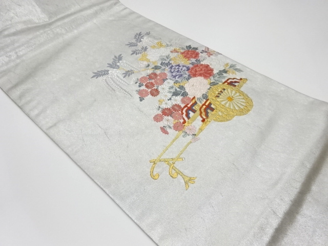 JAPANESE KIMONO / VINTAGE NAGOYA OBI / WOVEN FLORAL CART