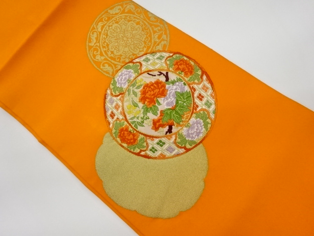 リサイクル　丸紋に花々・華文模様織出し名古屋帯