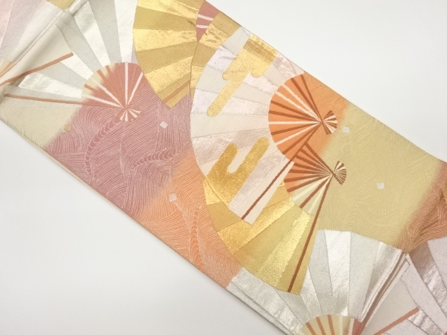 JAPANESE KIMONO / VINTAGE FUKURO OBI / WOVEN WAVE & FOLDING FAN PATTERN