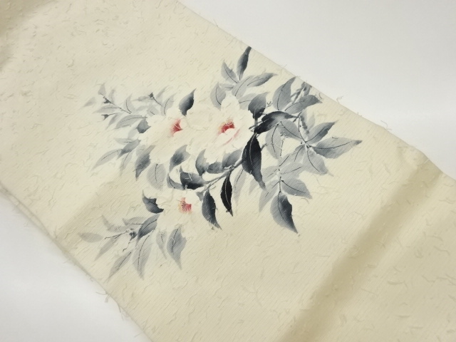 着物・帯 ] - 名古屋帯 リサイクル 作家物 ひげ紬手描き枝花模様名古屋 