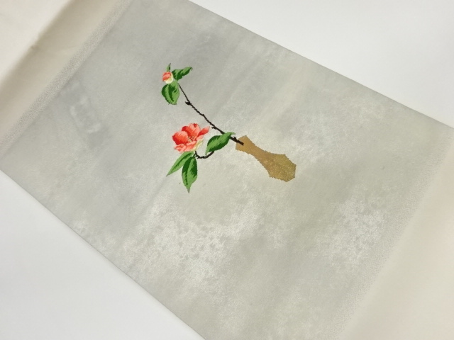 花瓶に椿模様織出し名古屋帯