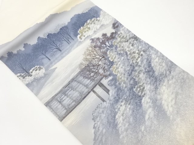 作家物　塩瀬金彩手描き修学院離宮模様名古屋帯