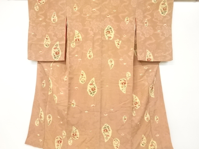 JAPANESE KIMONO / ANTIQUE KIMONO / SILK / MON KINSHA / FLORAL PLANTS