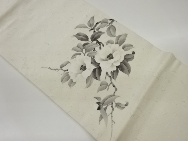 JAPANESE KIMONO / ARTISTS WORK: HIGE TSUMUGI HAND-PAINTED CAMELLIA / B
