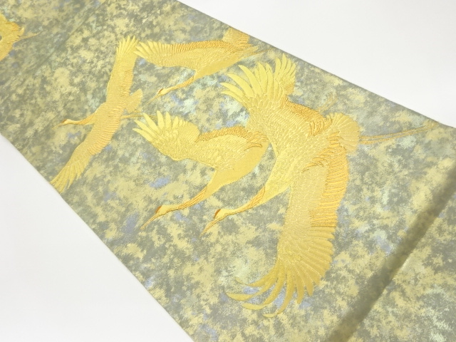 JAPANESE FUKURO OBI / 24K GOLD FOIL / WOVEN CRANE / BY HATTORI ORIMONO