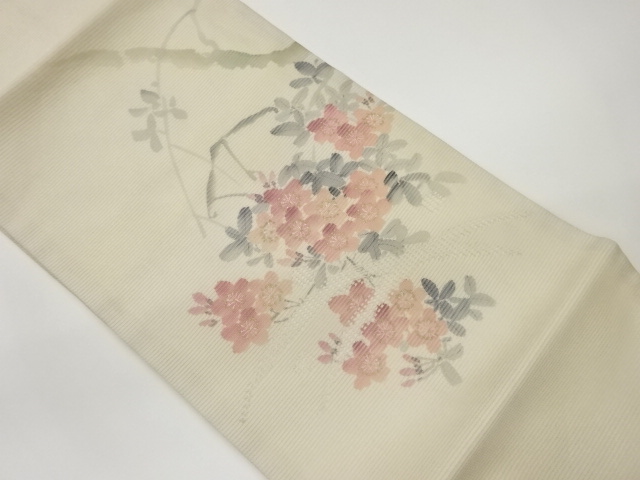 作家物　絽銀通し金彩花々模様名古屋帯