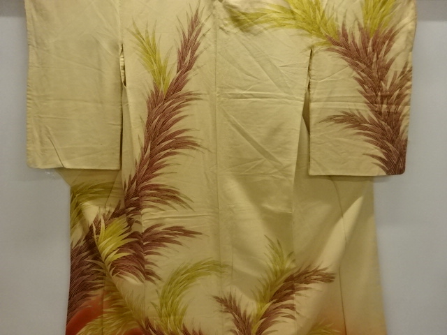 JAPANESE KIMONO / ANTIQUE KIMONO / SILK / KINSHA / ABSTRACT PLANTS