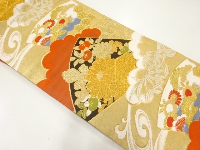 JAPANESE KIMONO / ANTIQUE NAGOYA OBI / SILK / WOVEN FLORAL PLANTS