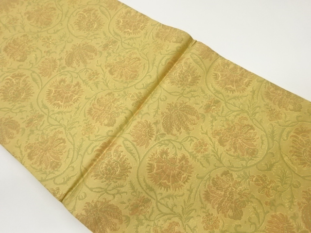 織悦製　花唐草模様織出し開き名古屋帯（額縁仕立て）