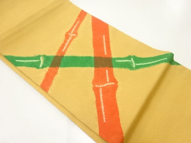 絞り竹模様開き名古屋帯（額縁仕立て）