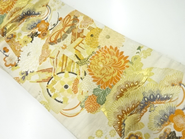 JAPANESE KIMONO / ANTIQUE NAGOYA OBI / WOVEN FAN & MUSICAL INSTRUMENTS