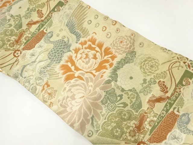 JAPANESE KIMONO / ANTIQUE NAGOYA OBI / WOVEN FLOWER & BIRD