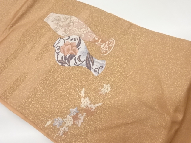 壺に草花模様織出し名古屋帯