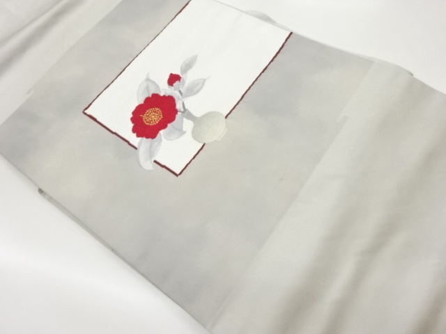 色紙に花瓶・花模様織出し名古屋帯