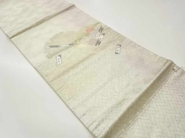 雪輪に光悦垣・古典柄模様織出し開き名古屋帯（額縁仕立て）