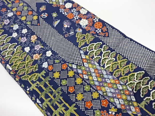 JAPANESE NAGOYA OBI / SHIOZE / SHOCHIKUBAI & SAKURA ARABESQUE