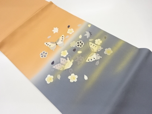 金彩桜紅葉蝶模様開き名古屋帯（額縁仕立て）