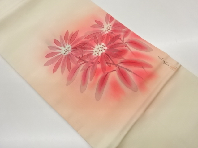 JAPANESE NAGOYA OBI / SHIOZE / HAND PAINTED / SAKURA / ARTIST WORK