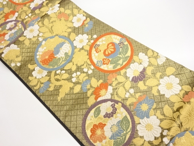 佐賀錦丸に橘・菊・草花模様織出し袋帯